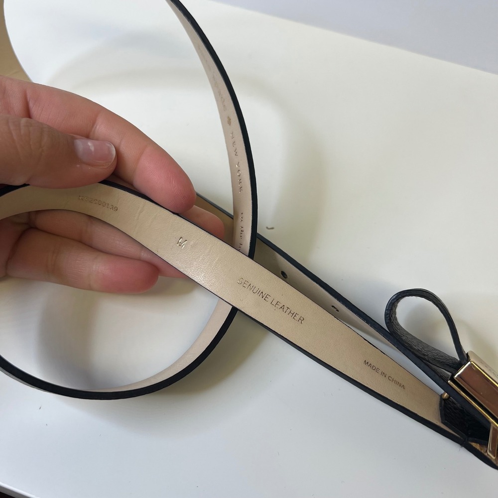 Kate Spade New York Black Pebbled Leather Skinny Bow Belt Gold Buckle Medium - Picture 6 of 7